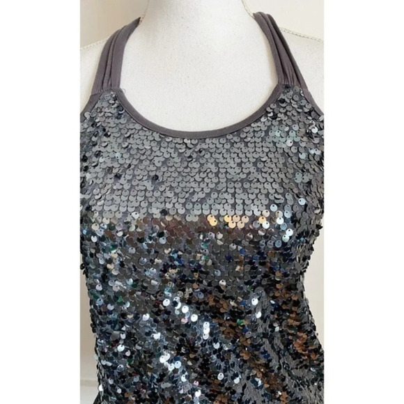 Express • Grey Sequin T Back Tank Top - Picture 2 of 4